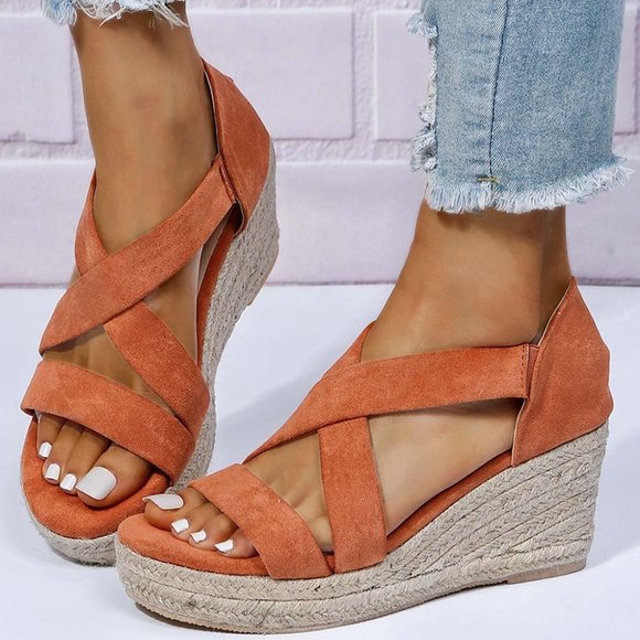 ROSY Orange Cross-Strap Espadrille Wedge Sandal - Women - Picture 3 of 8